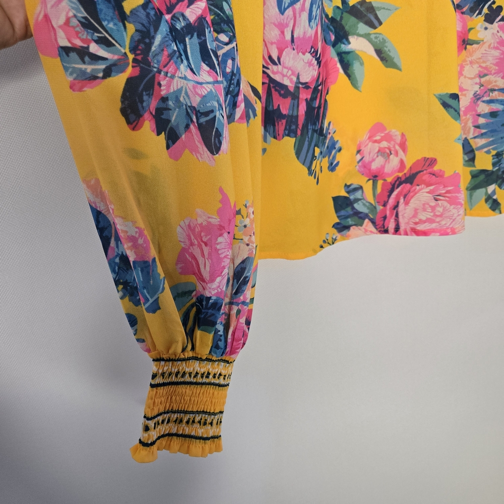 JEALOUS TOMATO Size S Bright Yellow Floral Summer Blouse - Picture 6 of 11